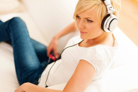 Beautiful woman listening to music