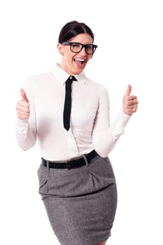 Businesswoman gesturing thumbs up
