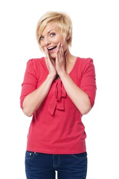 Portrait of excited blonde woman