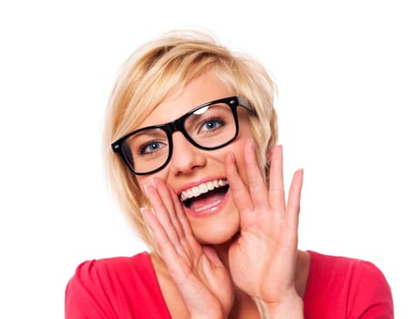 Fashionable woman shouting