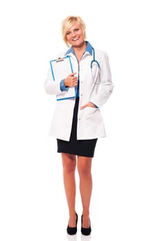 Portrait of female doctor with clipboard