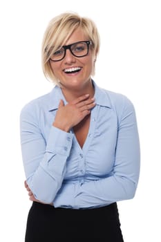 Beautiful woman wearing fashion glasses laughing