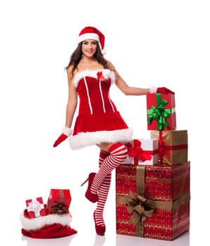 Sexy santa woman with christmas presents