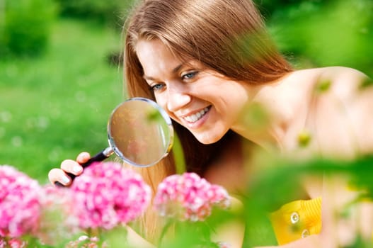 Curious woman in garden