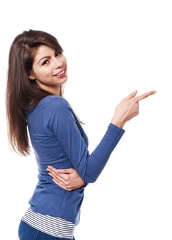 Young woman pointing
