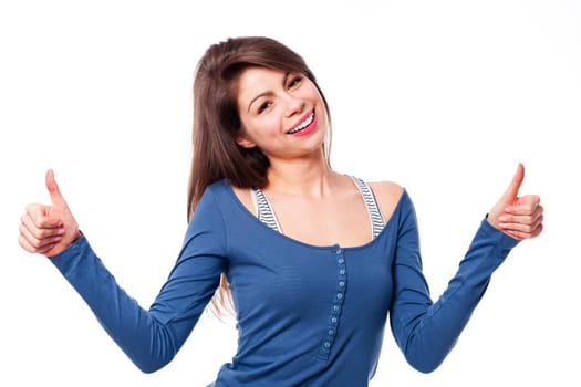 Young woman with thumbs up