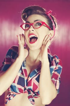 Pin-up girl excited shouts