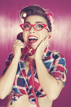 Cheerful retro woman on the phone