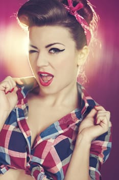 Retro sexy woman winking eye