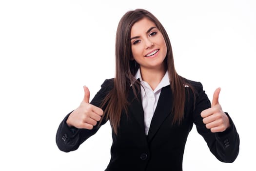 Businesswoman showing thumbs up