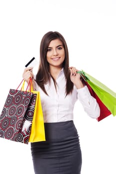 Businesswoman with shopping bag and credit card