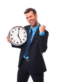 Cheerful businessman finishing his job today