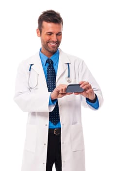 Handsome doctor text messaging