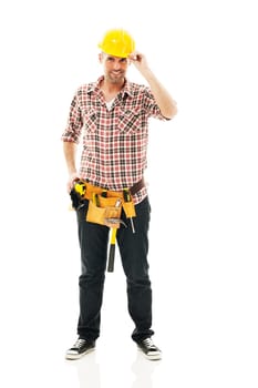 Happy construction worker with yellow helmet