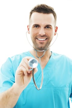 Doctor using a stethoscope
