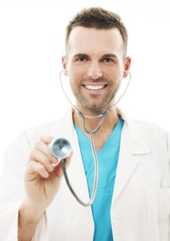 Cheerful doctor with stethoscope