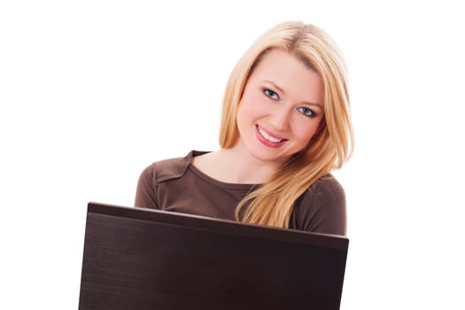 Blonde woman with laptop