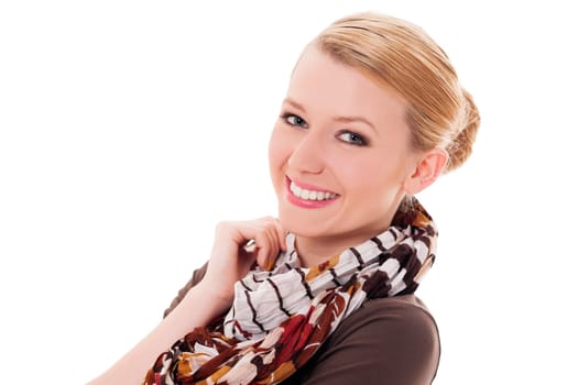 Cheerful woman with autumn scarf