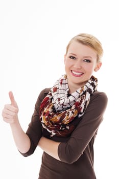 Beautiful young woman with thumbs up gesture