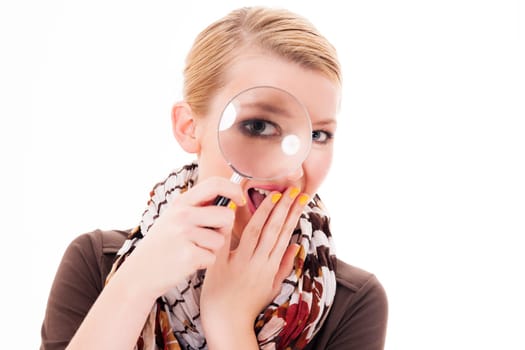 Woman with magnifying glass