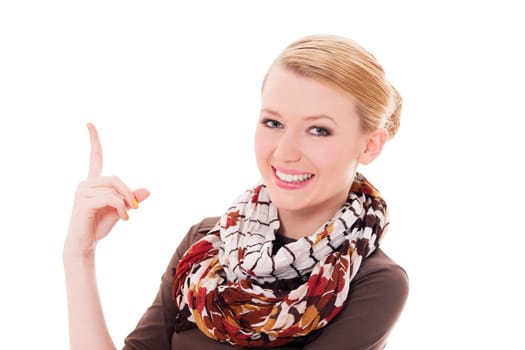 Gorgeous woman pointing at something
