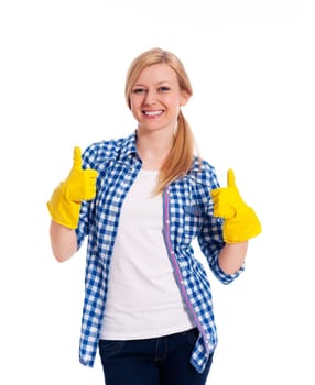 Happy woman showing thumbs up