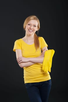 Smiling woman ready to clean up