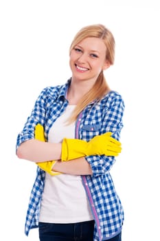 Portrait of smiling beautiful female cleaner