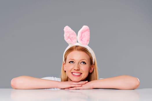 Dreaming easter bunny woman
