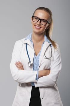 Portrait of beautiful blonde female doctor