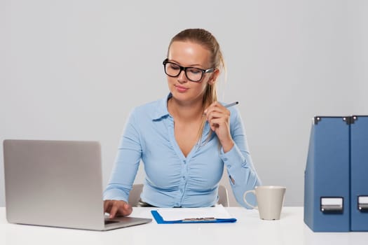 Focus and pensive woman working hard