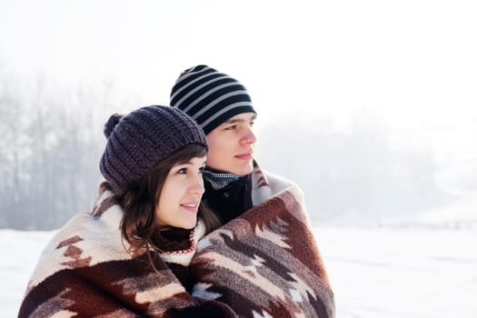Young couple in winter
