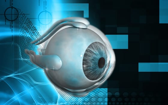 Digital illustration of eye in colour background