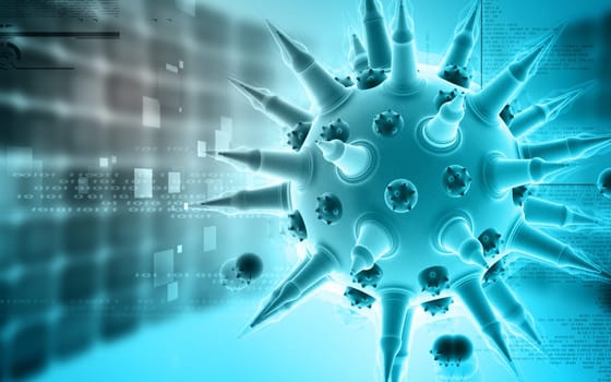Digital illustration of Flu virus in colour background