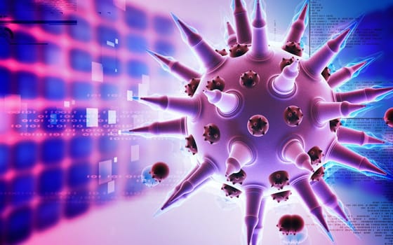 Digital illustration of Flu virus in colour background