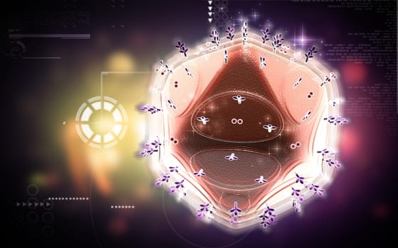 Digital illustration of HIV in colour background
