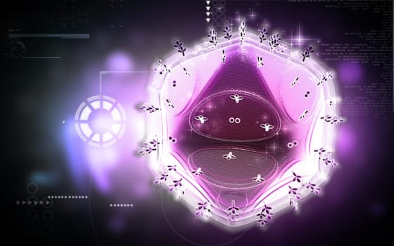 Digital illustration of HIV in colour background