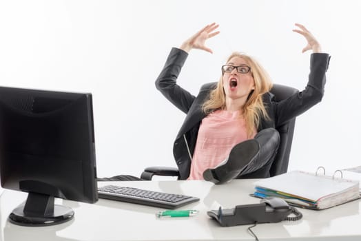 Disgruntled businesswoman on Pc