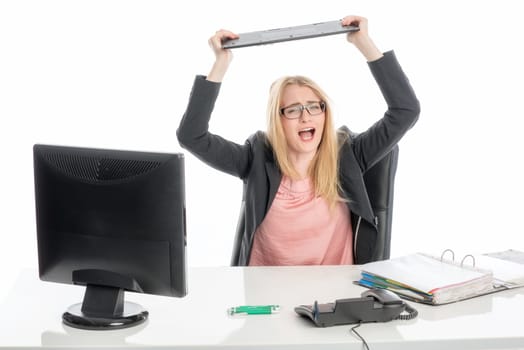 Disgruntled businesswoman on Pc