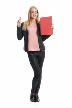 Woman with application folder