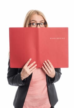Woman with application folder