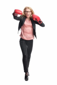 Businesswoman with boxing gloves