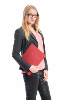 Woman with application folder