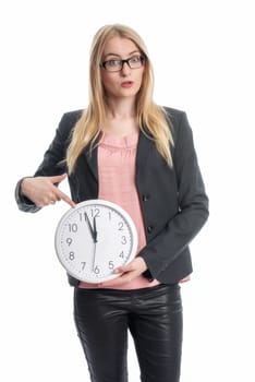 Woman with wall clock