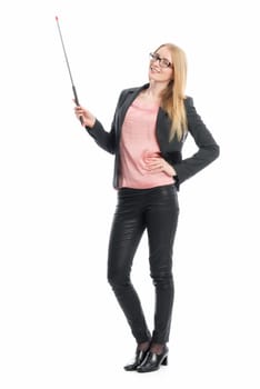 Businesswoman with pointing stick