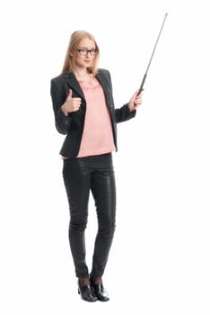 Businesswoman with pointing stick