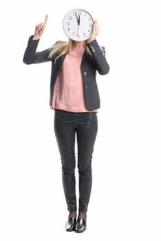 Woman with wall clock