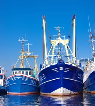 prow of some fishing boats in the harbor of Urk, Netherlands