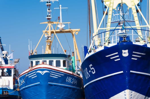 prow of some fishing boats in the harbor of Urk, Netherlands