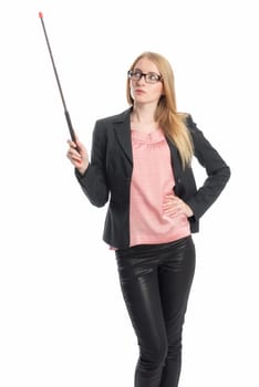 Businesswoman with pointing stick
